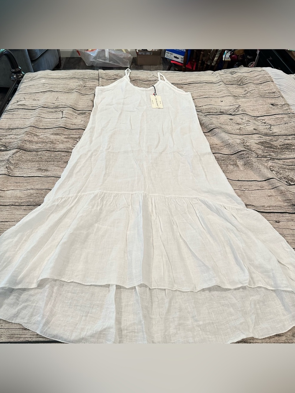 NWT Terzo Millennio White Linen Tiered Spaghetti-Strap Dress Size Small